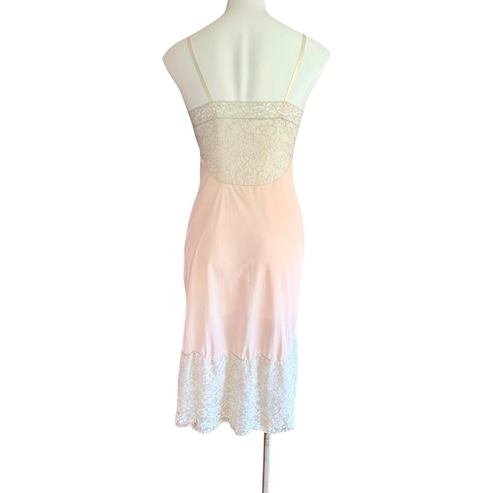 Vintage 60s Vanity Fair Blush Pink Nylon Tricot Slip Double Lace Bodice Hem  32 - Picture 7 of 11